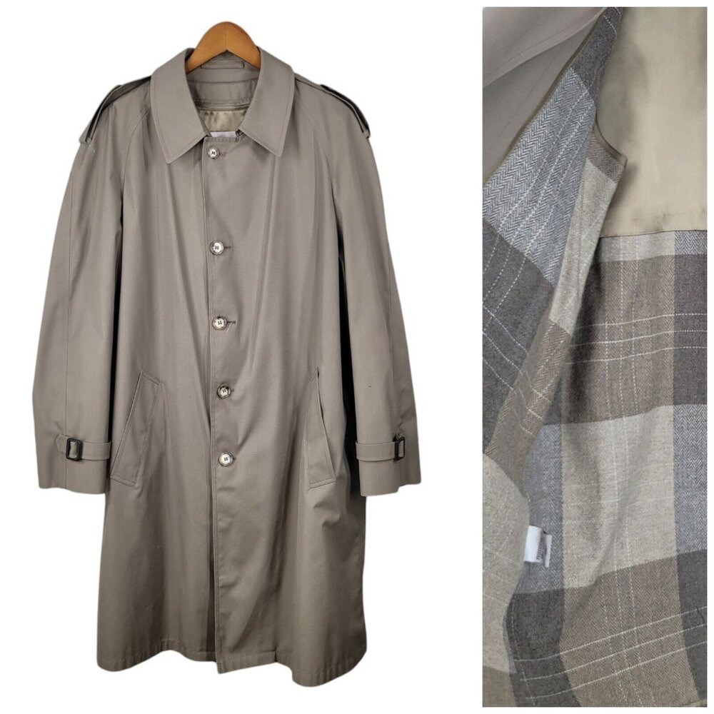 Vintage Men Size 42 Reg Trench Coat Overcoat Removable Zip Out liner winter Tan